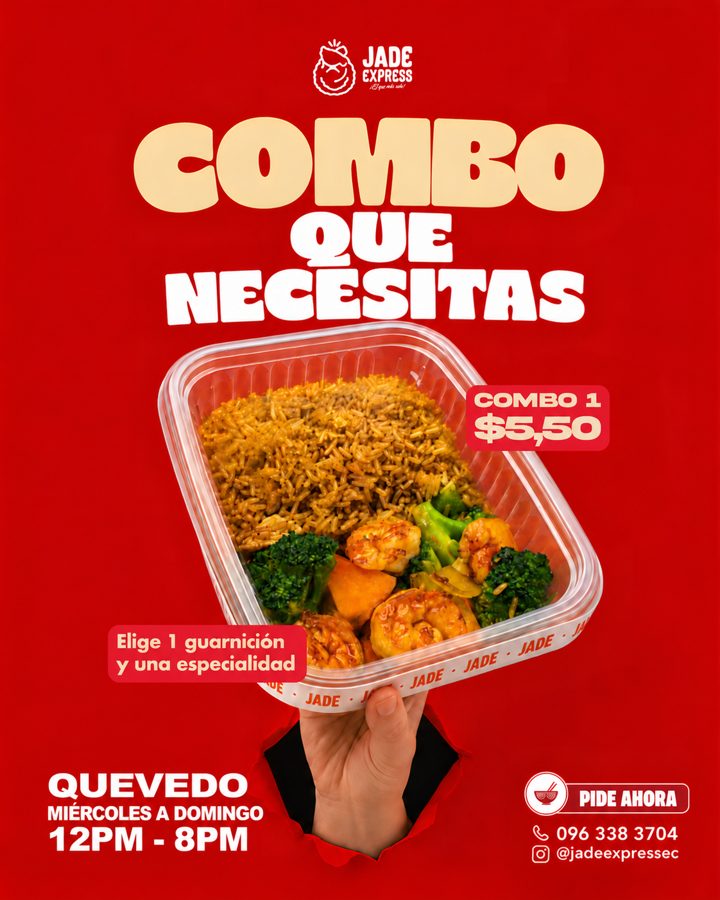 Combo 1 de Jade Express: arroz frito con camarones y brócoli
